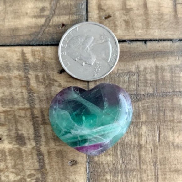 Heart Shaped Rainbow Fluorite Palm Stone - Picture 2 of 4